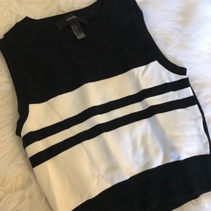 Striped Black and White Sleeveless Crop Top
